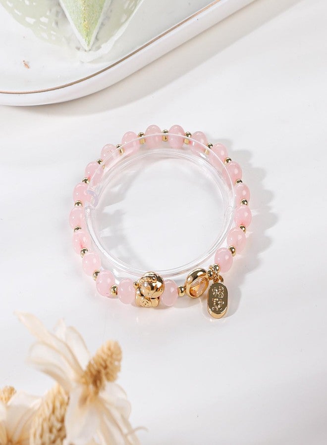 Moslovstar Horse Beaded Stretch Bracelet Rose Quartz Chinese New Year Zodiac Good Luck Jewelry for Women Natural Stone Festival Accessory, 6mm Round - Image 2